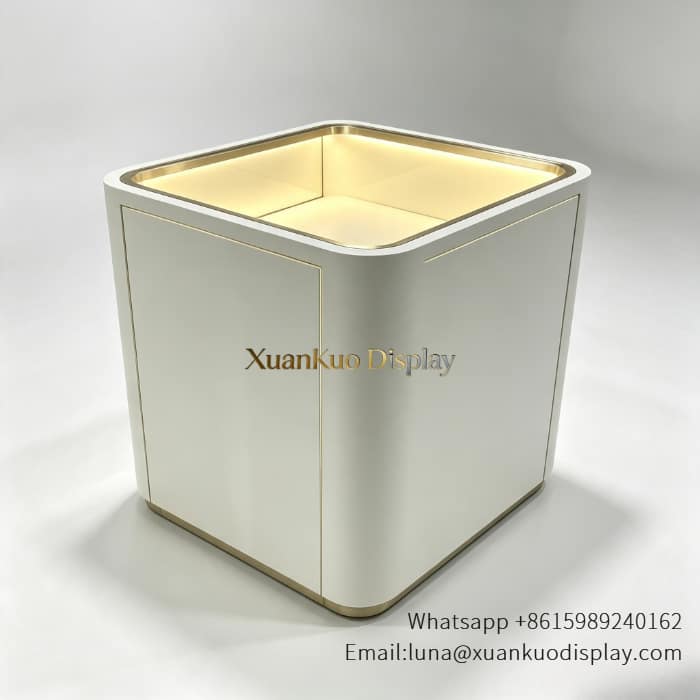 modern curved jewelry shop display furniture, custom finish jewelry showcase for retail store