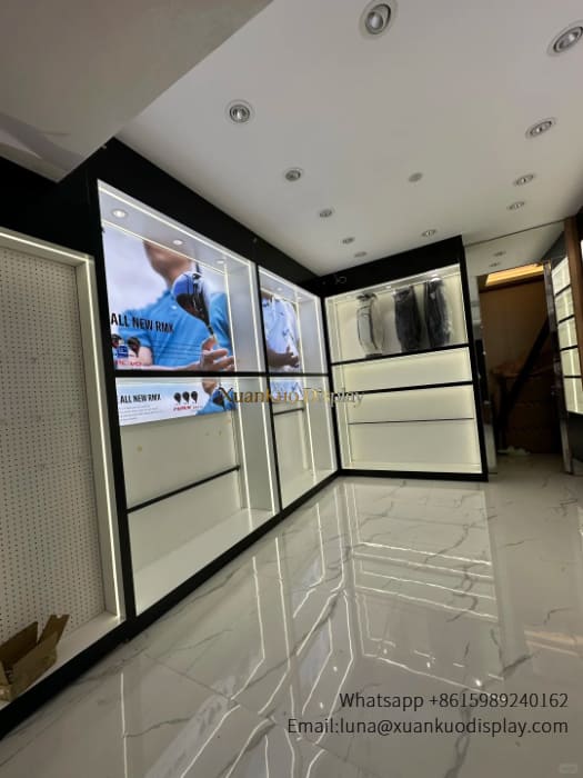 shoe store display furniture black frame wall showcase