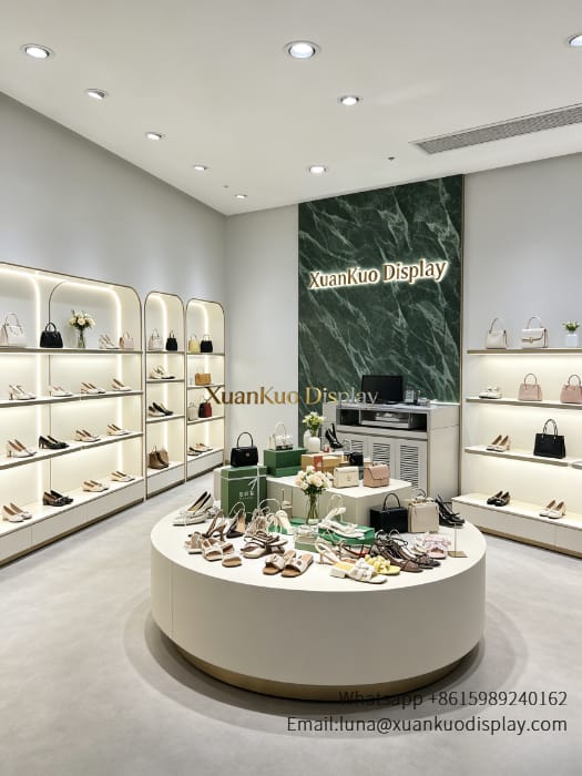 round central island women's shoe display fixture