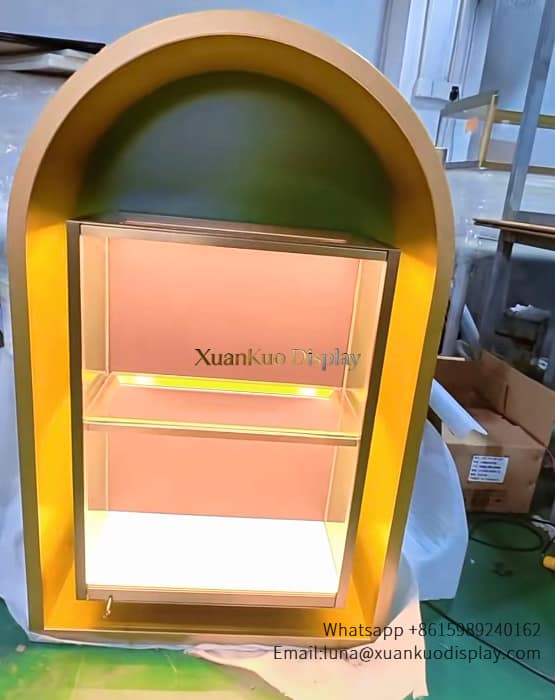 glass jewellery display cabinets retail wall mounted jewelry showcase arched gold frame for diamond jewelry showroom wall display
