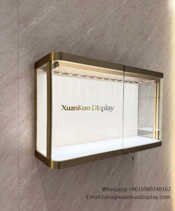 Luxury Wall-Hung Glass Showcase LED Lockable Display for Boutiques