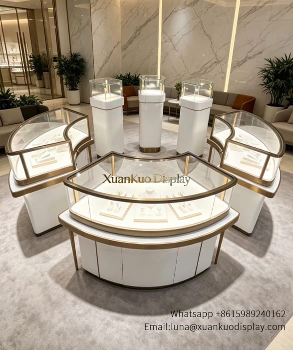 glass jewellery display cabinets custom retail jewelry display pedestal stand illuminated glass cabinet for high-end store