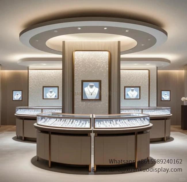 glass jewellery display cabinets Custom Jewelry cabinet for Luxury Boutiques| XuanKuo Display