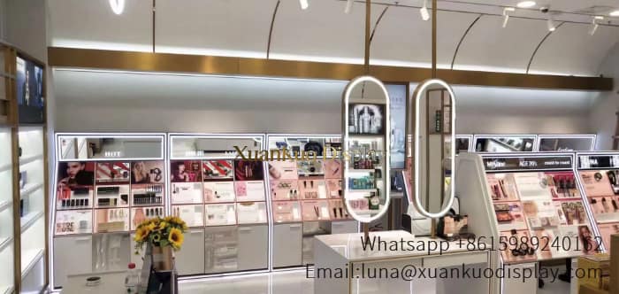 customized display furniture gold skincare wall shelf (2)