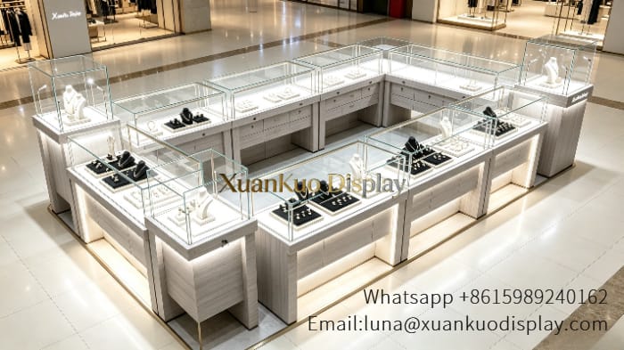 glass jewellery display cabinets modern jewellery mall kiosk light wood glass showcase stall