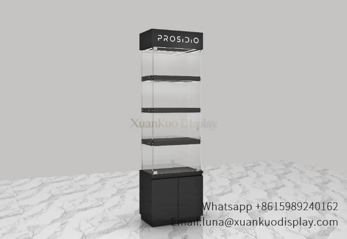 glass jewellery display cabinets vertical black acrylic stand with backlit logo and lock cabinet