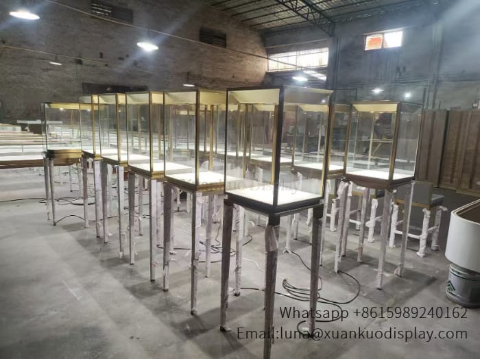 Wholesale Jewelry Display Cases Tall Pedestal SS Glass Showcase With LED Light