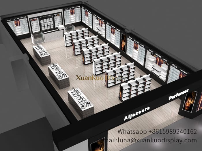 custom skincare display wall island cosmetic retail fixture