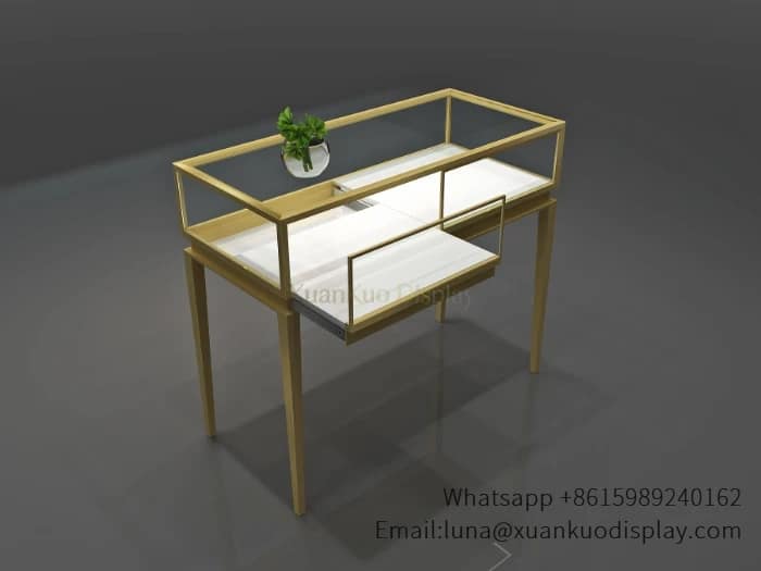 jewellery shop interior design Vietnam gold frame pull out tray diamond furniture glass showcase