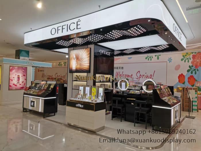 makeup table with backlit logo mall cosmetic kiosk furniture