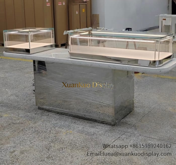 Desktop Glass Display Box With LED Light for Jewelry Counter