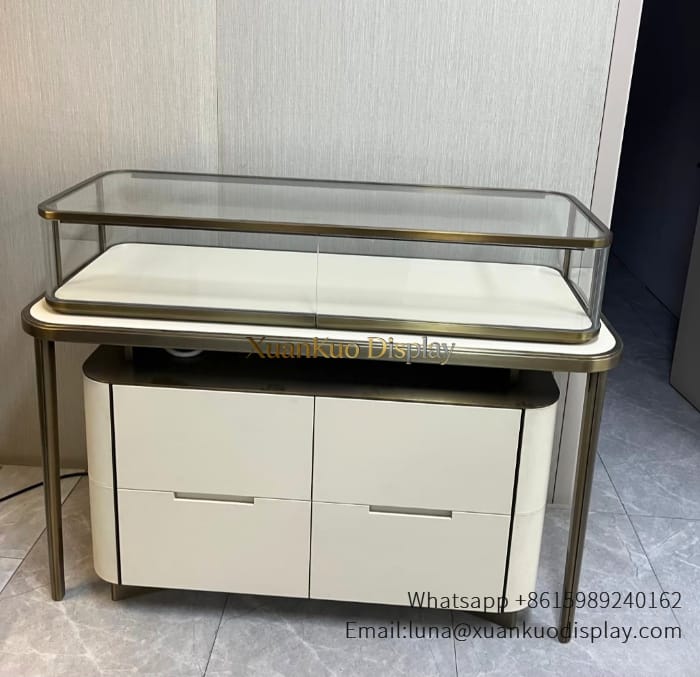 jewellery shop interior design Vietnam luxury metal frame jewelry showcase with storage cabinet for boutique retail