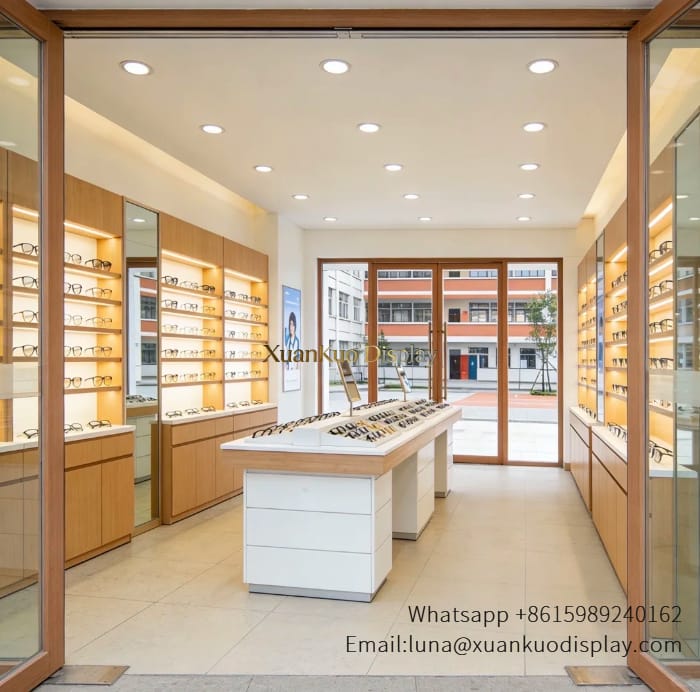 custom optical display furniture wood trial counter