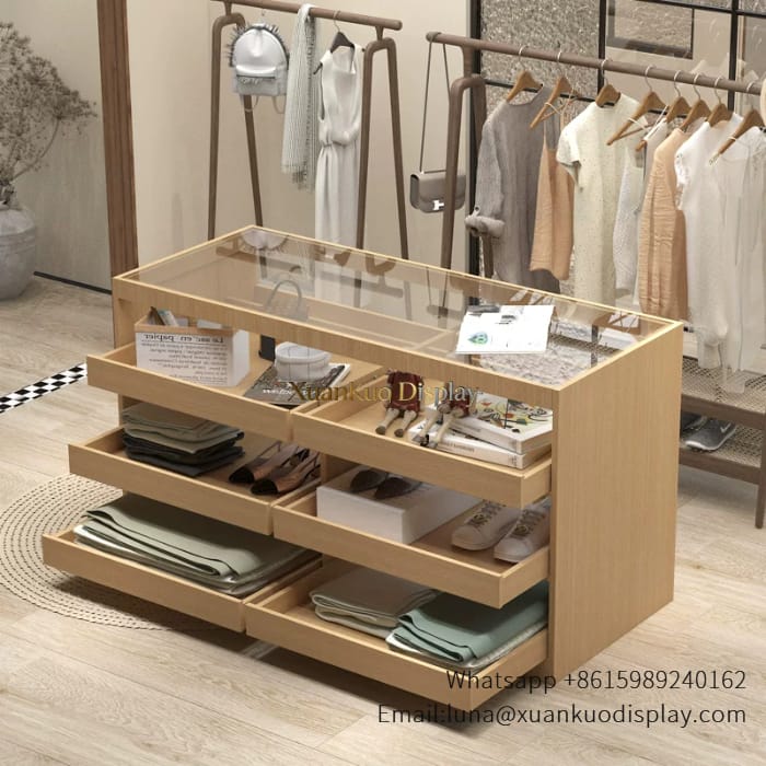 custom clothing display white drawer display island