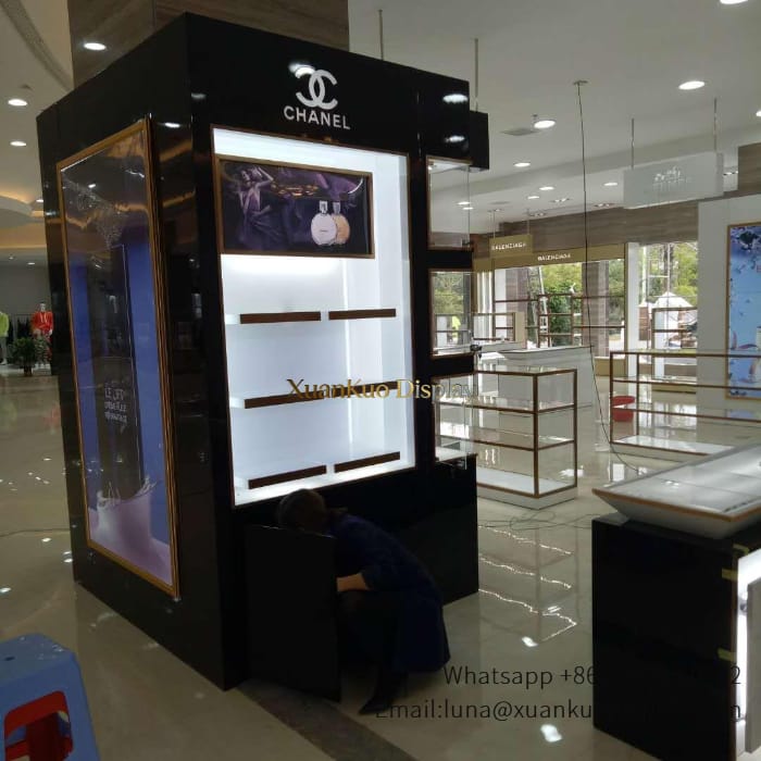 custom fragrance display glass showcase pillar