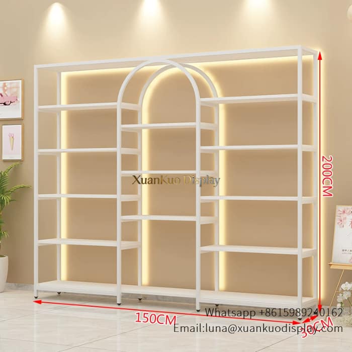 glass jewellery display cabinets gold metal beauty salon display shelf led light cosmetic storage cabinet