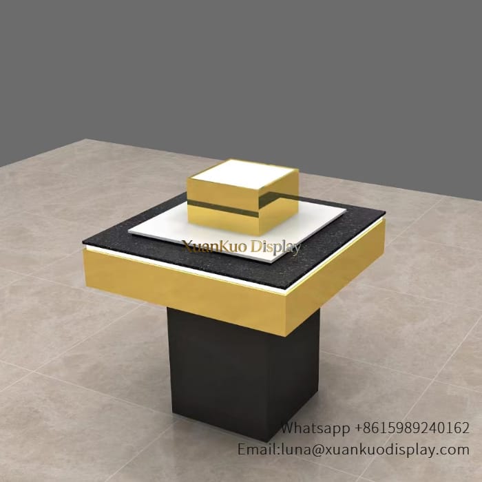 luxury black marble perfume showcase counter metal frame led display block