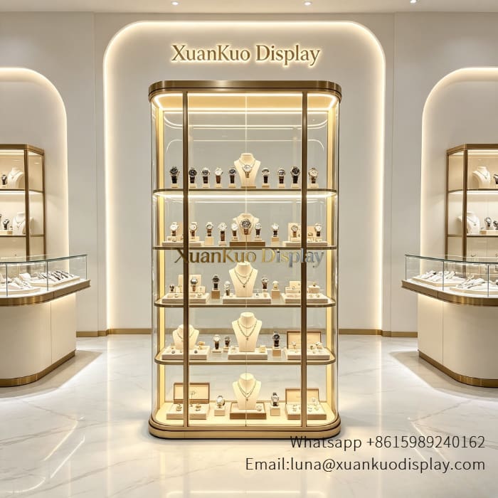 Curved Watch Jewelry Display Cabinet LED Luxury Showcase