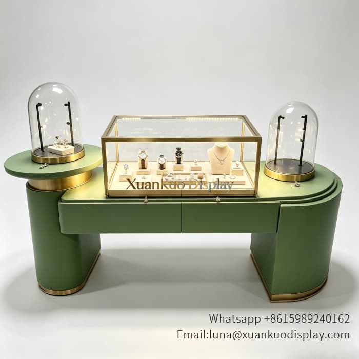 jewelry display counter luxury watch showcase with glass bell jar