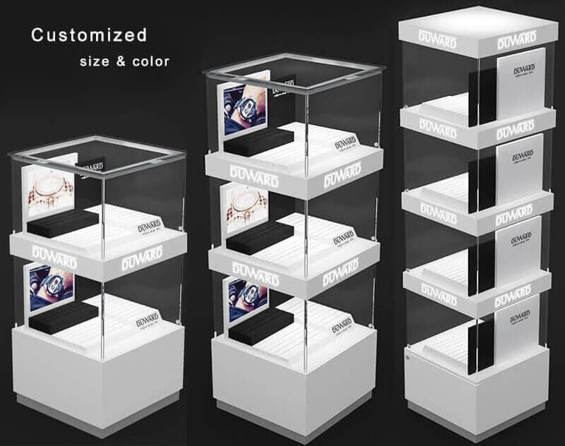 glass jewellery display cabinets vertical glass tower multi shelves lock storage drawers